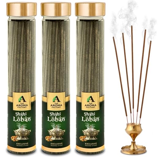 The Aroma Factory Shahi Loban Incense Sticks Agarbatti (Charcoal Free & 100% Herbal) Bottle Pack of 3 x 100