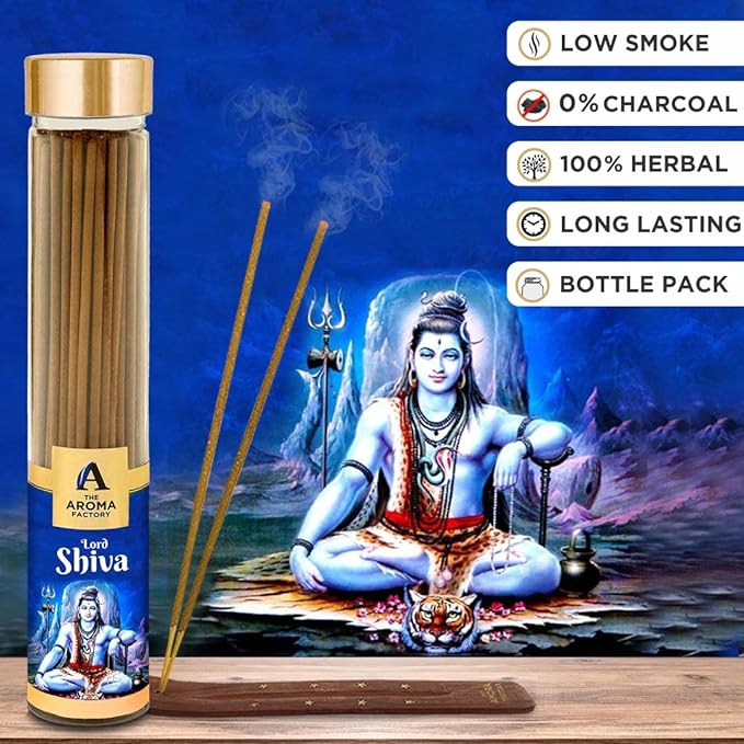 The Aroma Factory Lord Shiva & Dhan Laxmi Agarbatti for Pooja, Luxury Incense Sticks, Low Smoke & Zero Charcoal, Home Fragrance (Bottle Pack of 2 x 100g)