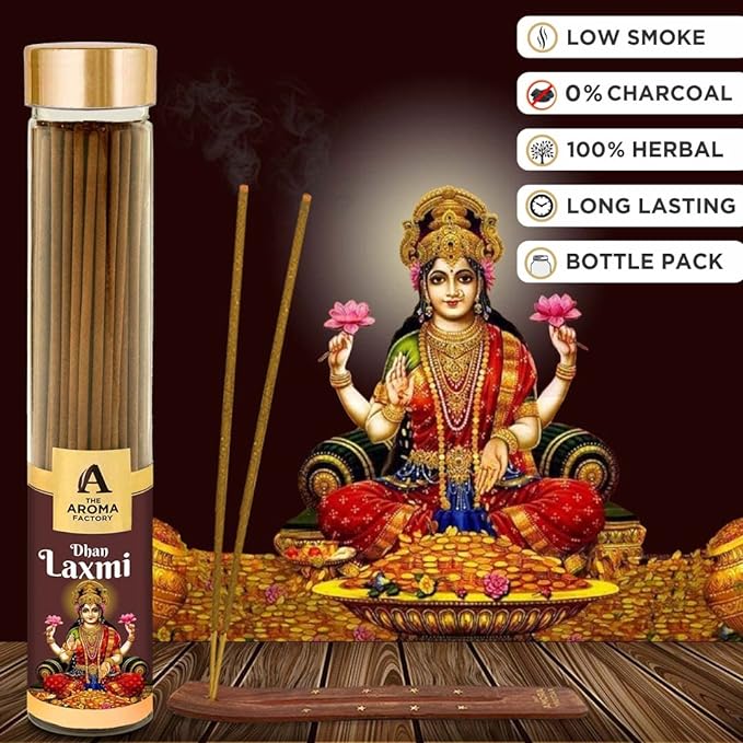 The Aroma Factory Laxmi Ganesh & Evil Eye Nazar Kavach Agarbatti Pack for Pooja, Luxury Incense Sticks, Low Smoke & Zero Charcoal (Bottle Pack of 3 x 100g)