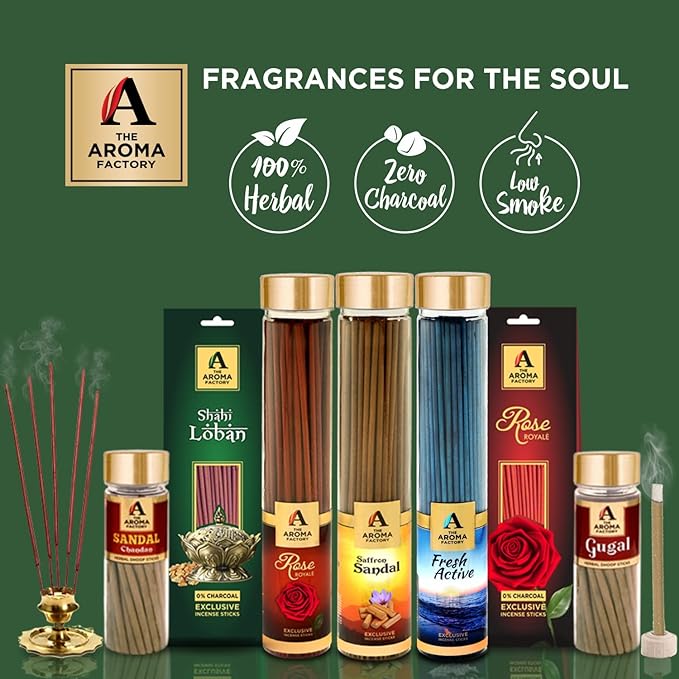 The Aroma Factory Laxmi Ganesh & Evil Eye Nazar Kavach Agarbatti Pack for Pooja, Luxury Incense Sticks, Low Smoke & Zero Charcoal (Bottle Pack of 3 x 100g)