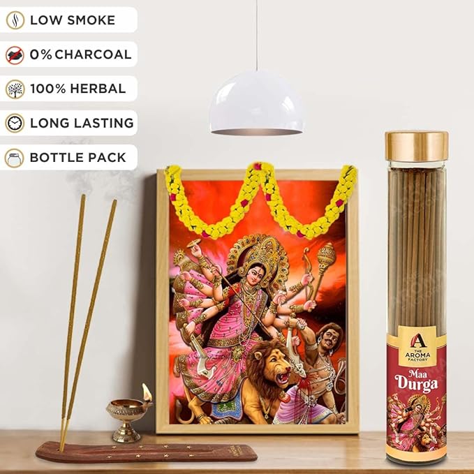 The Aroma Factory Maa Durga & Dhan Lakshmi Agarbatti for Pooja, Luxury Incense Sticks, Low Smoke & Zero Charcoal, Gifting Fragrance (Bottle Pack of 2 x 100g)