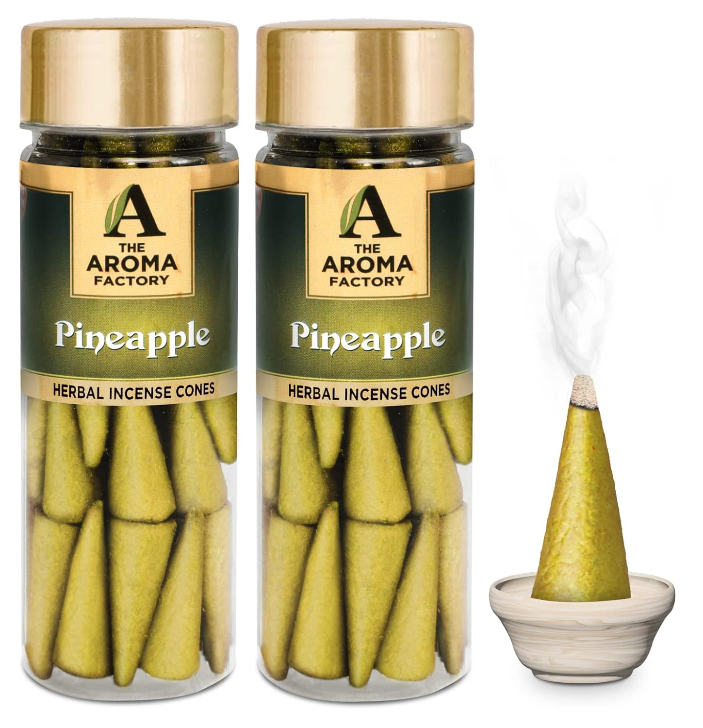 The Aroma Factory Incense Dhoop Cone for Pooja, Pineapple (100% Herbal & 0% Charcoal) 2 Bottles x 30 Cones