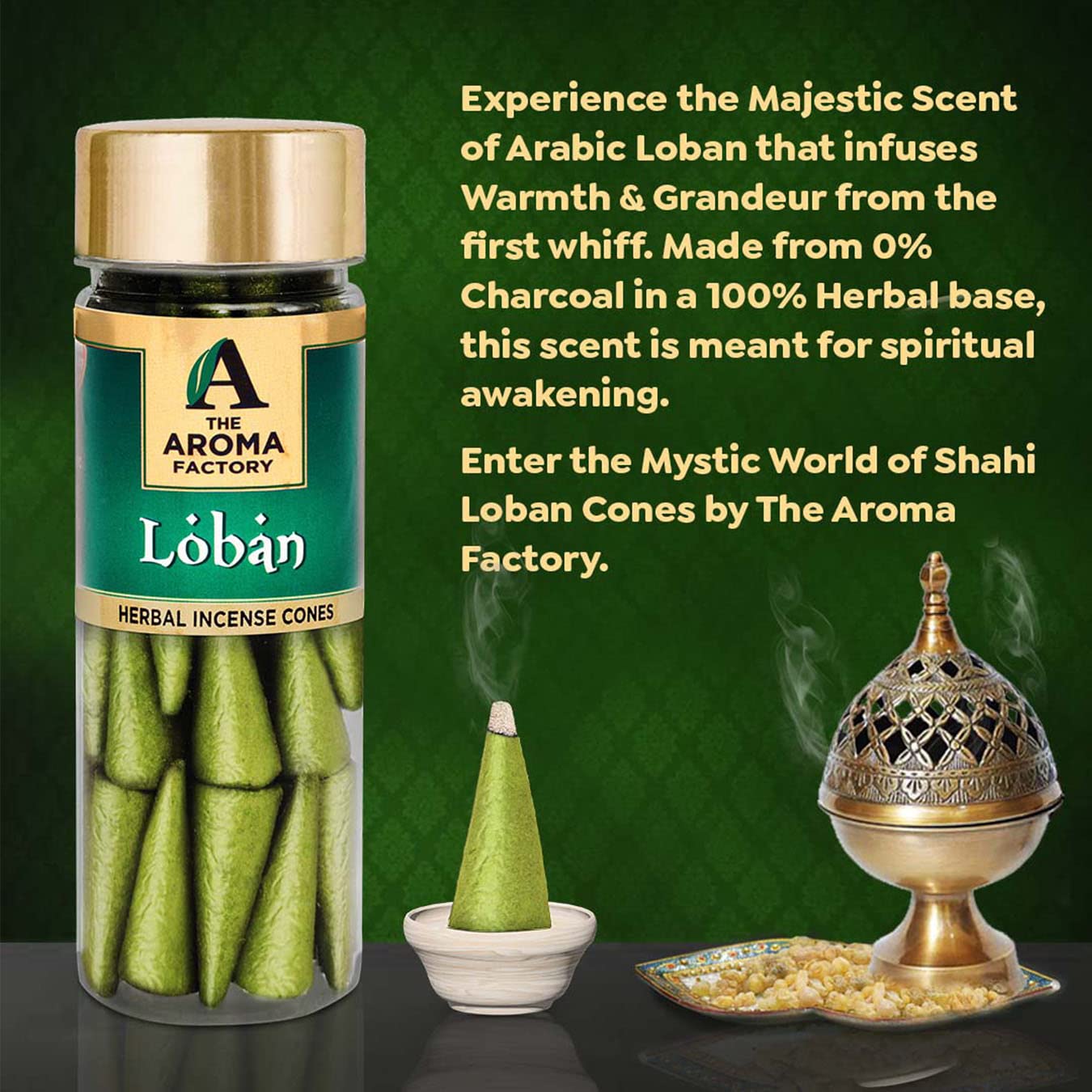 The Aroma Factory Incense Dhoop Cone for Pooja, Loban (100% Herbal & 0% Charcoal) 2 Bottles x 30 Cones