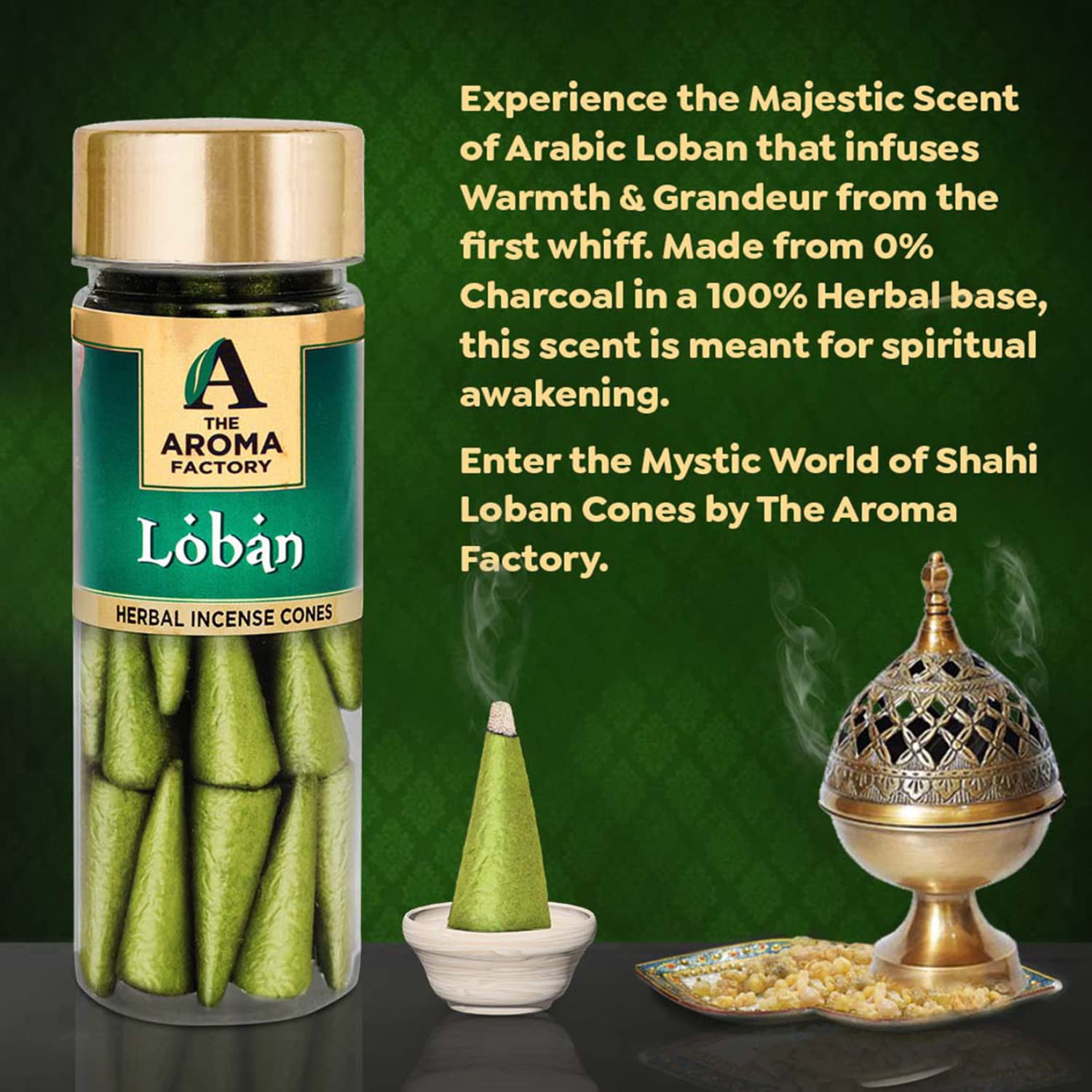 The Aroma Factory Incense Dhoop Cone, Loban (100% Herbal & 0% Charcoal) 3 Bottles x 30 Cones