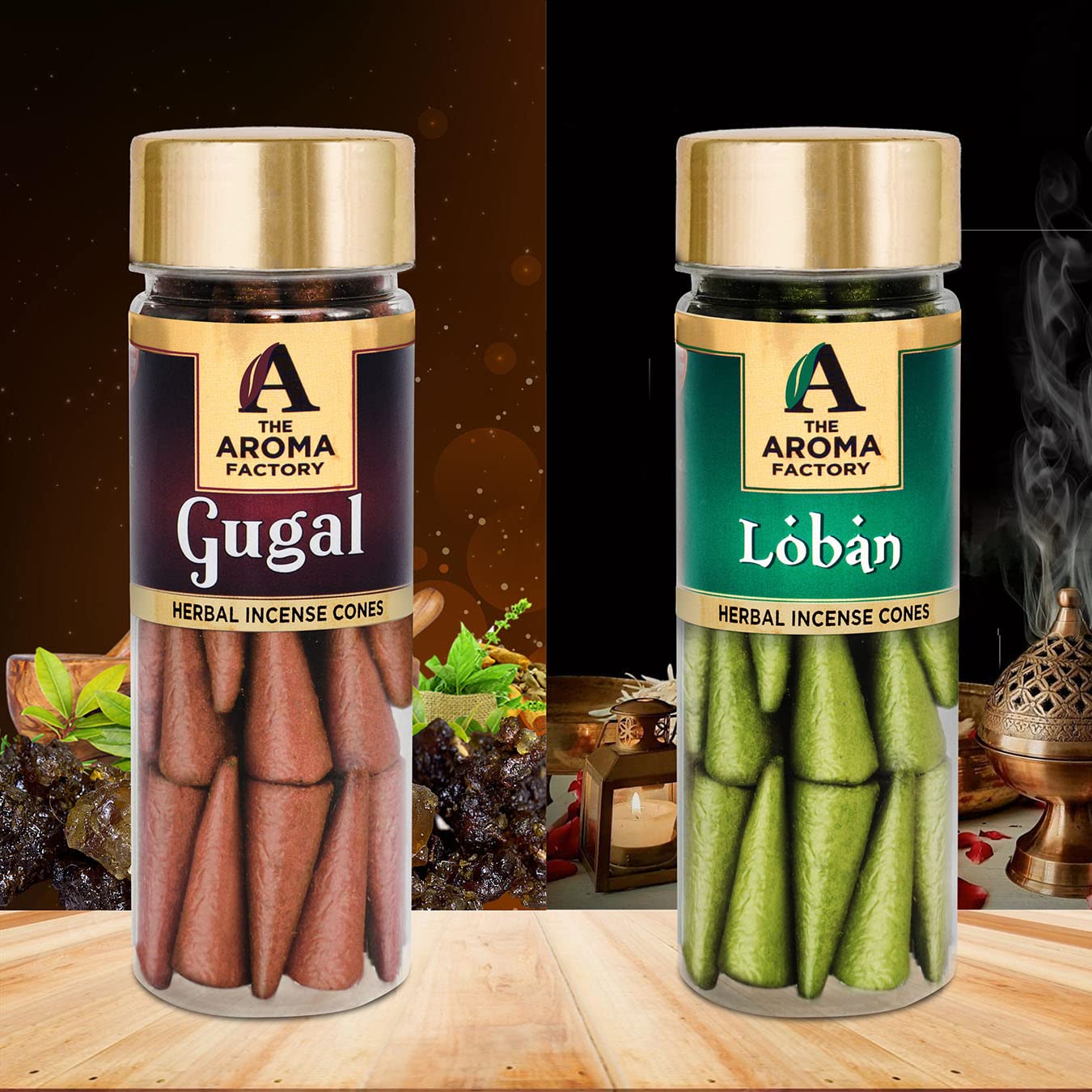 The Aroma Factory Incense Dhoop Cone for Pooja, Gugal & Loban (100% Herbal & 0% Charcoal) 2 Bottles x 30 Cones