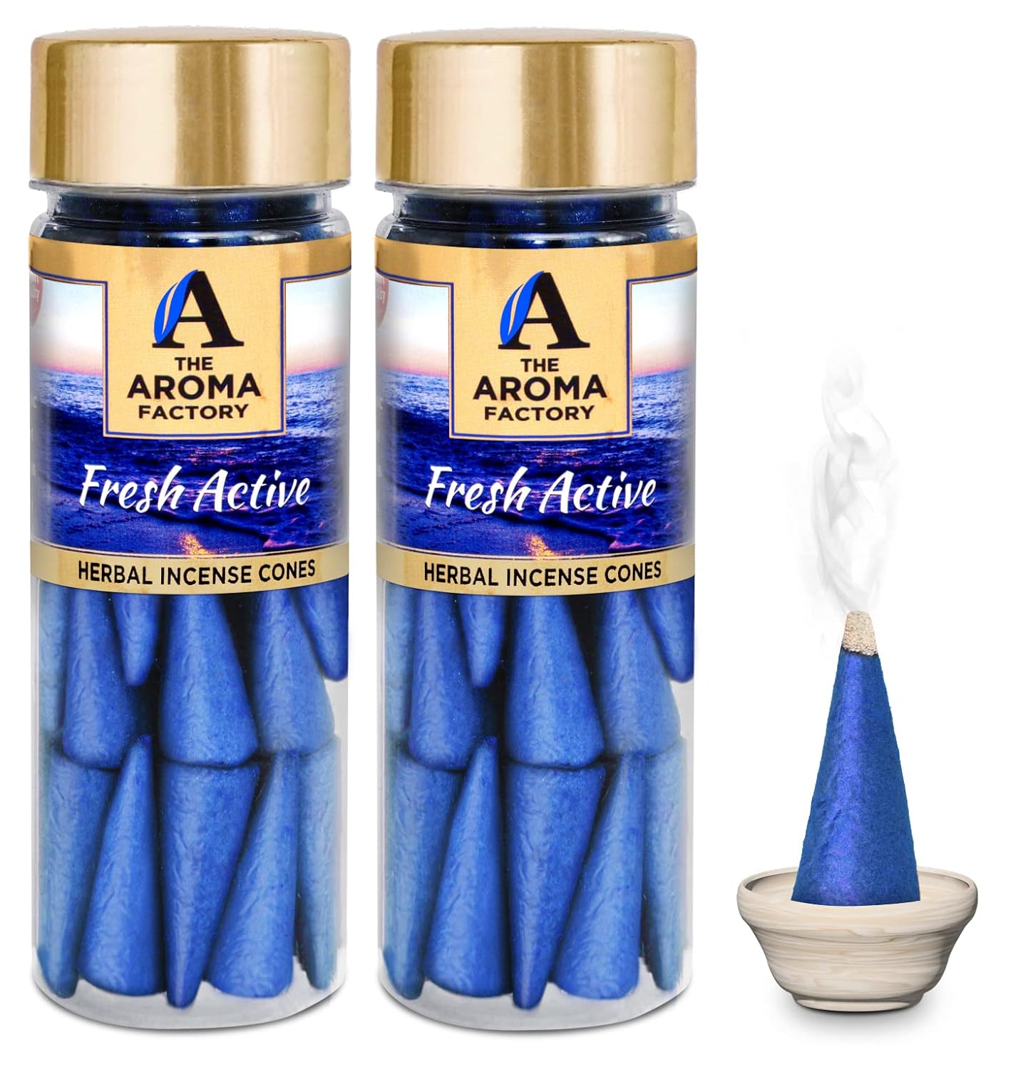 The Aroma Factory Incense Dhoop Cone for Pooja, Fresh Active (100% Herbal & 0% Charcoal) 2 Bottles x 30 Cones