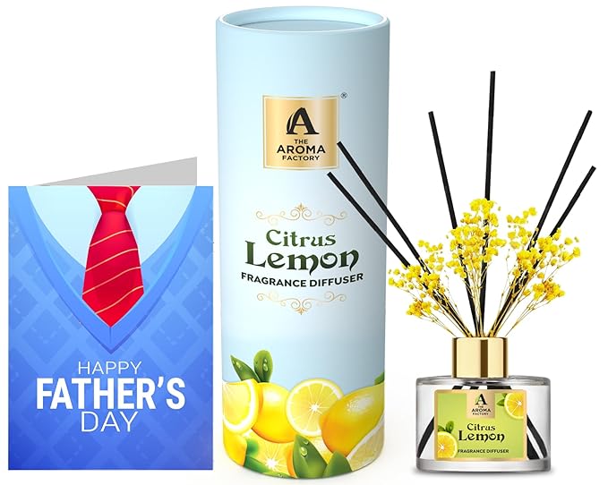 The Aroma Factory Happy Fathers Day Greeting Card & Fragrance Reed Diffuser Gift Set, Citrus Lemon(1 Box + 1 Card)