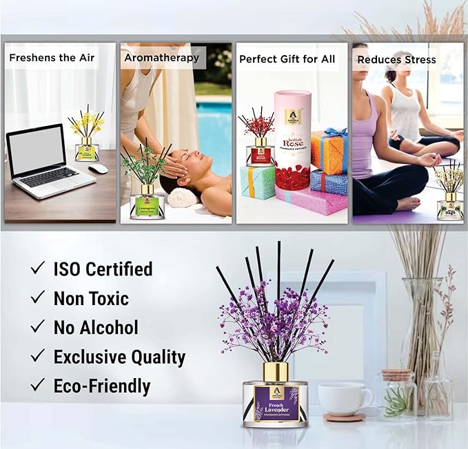 The Aroma Factory Happy Diwali Deepawali Greeting Card & Fragrance Reed Diffuser Gift Set, French Lavender (1 Box + 1 Card)