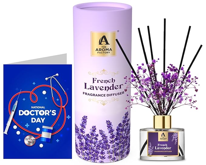 The Aroma Factory Happy Doctors Day Greeting Card & Fragrance Reed Diffuser Gift Set, French Lavender (1 Box + 1 Card)