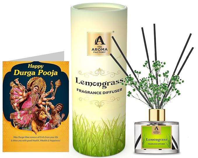 The Aroma Factory Happy Navratri Greeting Card & Fragrance Reed Diffuser Gift Set,Lemongrass (1 Box + 1 Card)