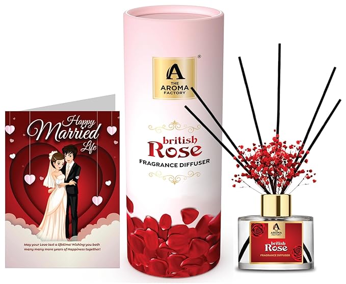 The Aroma Factory Happy Married Life Greeting Card & Fragrance Reed Diffuser Gift Set,Rose (1 Box + 1 Card)