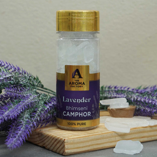The Aroma Factory Pure Bhimseni Camphor, Lavender, Zero Residue Kapoor with Fragrance for Pooja, Aarti Kapur | Bottle Pack of 1 x 80gm