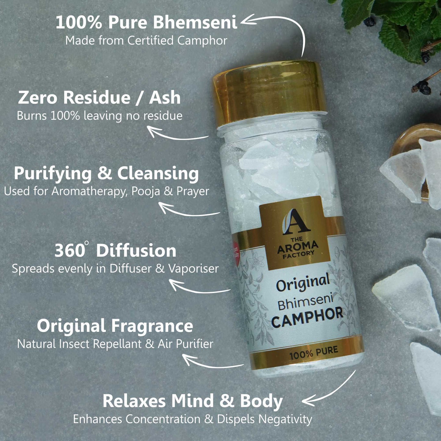 The Aroma Factory Pure Bhimseni Camphor, Lavender, Rose & Original, Zero Residue Kapoor with Fragrance for Pooja, Aarti Kapur | Bottle Pack of 3 x 80gm