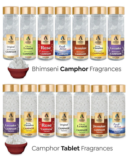 The Aroma Factory Pure Bhimseni Camphor, Lavender, Rose & Original, Zero Residue Kapoor with Fragrance for Pooja, Aarti Kapur | Bottle Pack of 3 x 80gm
