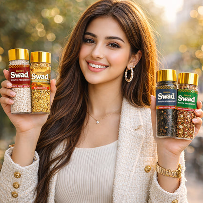 Swad Mouth Freshener White Sweet Saunf, Rajwadi Mix, Shahi Meetha Paan, Navaratan Mukhwas, 4 bottle