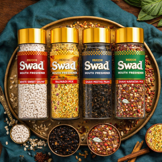 Swad Mouth Freshener White Sweet Saunf, Rajwadi Mix, Shahi Meetha Paan, Navaratan Mukhwas, 4 bottle