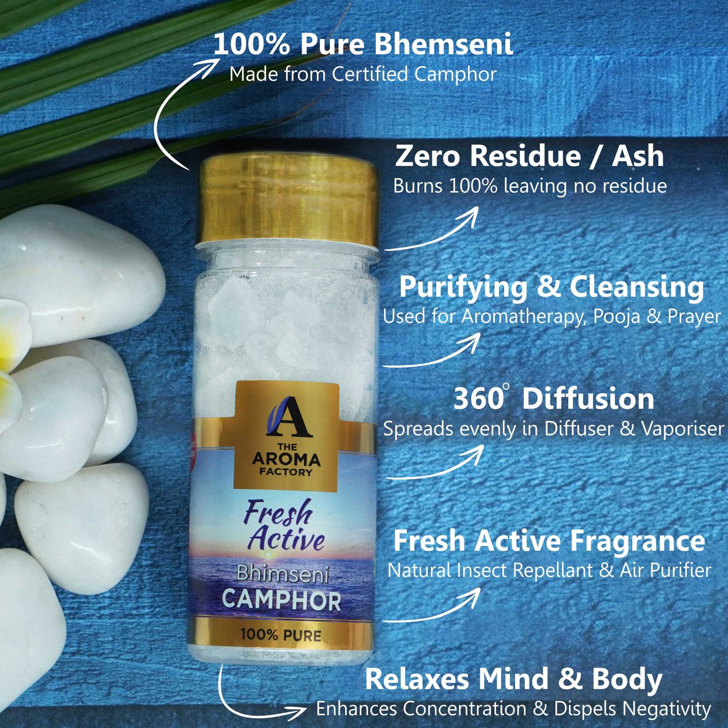 The Aroma Factory Pure Bhimseni Camphor, Fresh Active, Rose & Kesar Chandan, Zero Residue Kapoor with Fragrance for Pooja, Aarti Kapur | Bottle Pack of 3 x 80gm