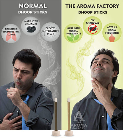 The Aroma Factory Dhoop batti, No Bamboo Herbal Dhoop Sticks with Incense Holder, 3 Bottle x 100 g (Oudh & White Woods, Fresh Active & Kesar Chandan)