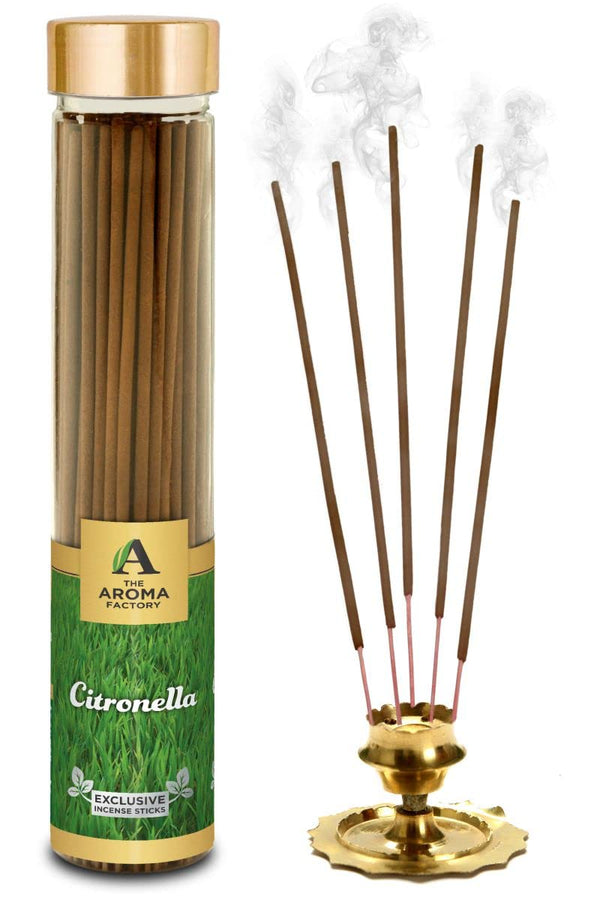 The Aroma Factory Citronella Herbal Incense Stick (0% Charcoal 0% Sulphates) Agarbatti Bottle Pack, 100G