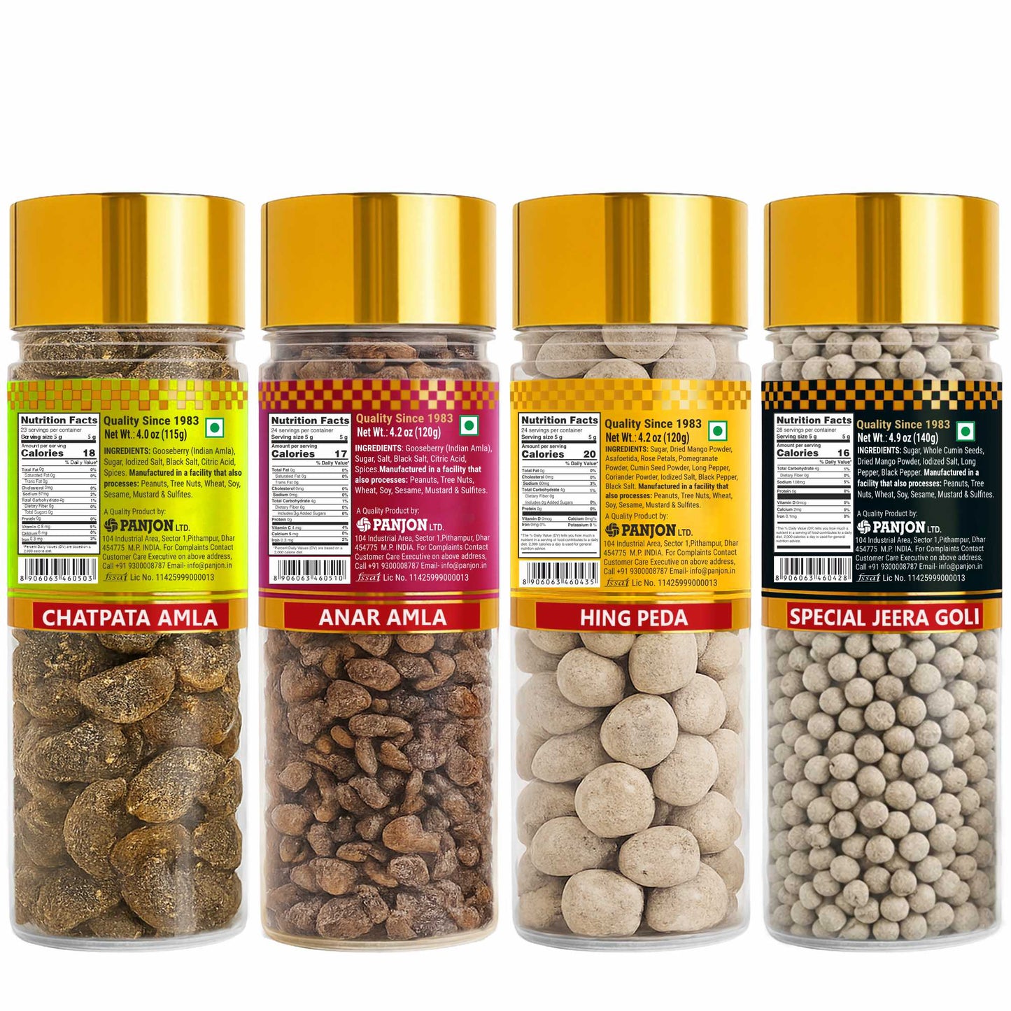 Swad Mouthfreshener Combo Chatpata Amla, Anar Amla, Hing Peda & Jeera Goli Pachak Mukhwas, 4 bottle