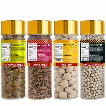 Swad Mouthfreshener Combo Chatpata Amla, Anar Amla, Hing Peda & Jeera Goli Pachak Mukhwas, 4 bottle