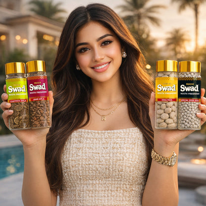 Swad Mouthfreshener Combo Chatpata Amla, Anar Amla, Hing Peda & Jeera Goli Pachak Mukhwas, 4 bottle