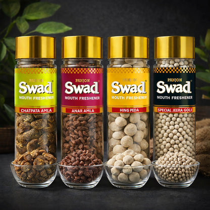 Swad Mouthfreshener Combo Chatpata Amla, Anar Amla, Hing Peda & Jeera Goli Pachak Mukhwas, 4 bottle