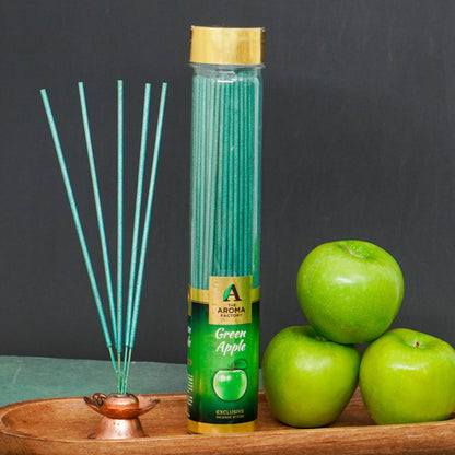 The Aroma Factory Green Apple Incense Stick (0% Charcoal 0% Sulphates) Organic & Herbal Agarbatti Bottle Pack, 100G