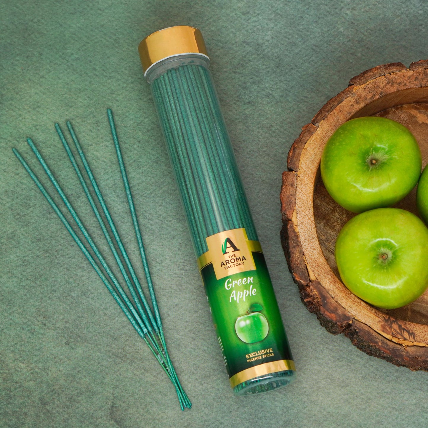 The Aroma Factory Green Apple Incense Stick (0% Charcoal 0% Sulphates) Organic & Herbal Agarbatti Bottle Pack, 100G