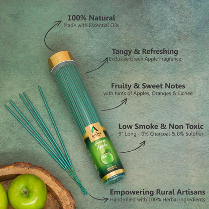 The Aroma Factory Green Apple Incense Stick (0% Charcoal 0% Sulphates) Organic & Herbal Agarbatti Bottle Pack, 100G