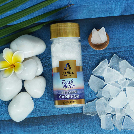 The Aroma Factory Pure Bhimseni Camphor, Fresh Active, Zero Residue Kapoor with Fragrance for Pooja, Aarti Kapur | Bottle Pack of 1 x 80gm