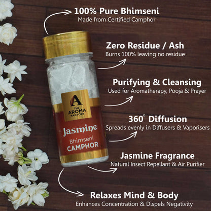The Aroma Factory Pure Bhimseni Camphor, Lavender ,Citrus Lemon & Jasmine Zero Residue Kapoor with Fragrance for Pooja, Aarti Kapur | Bottle Pack of 3 x 80gm