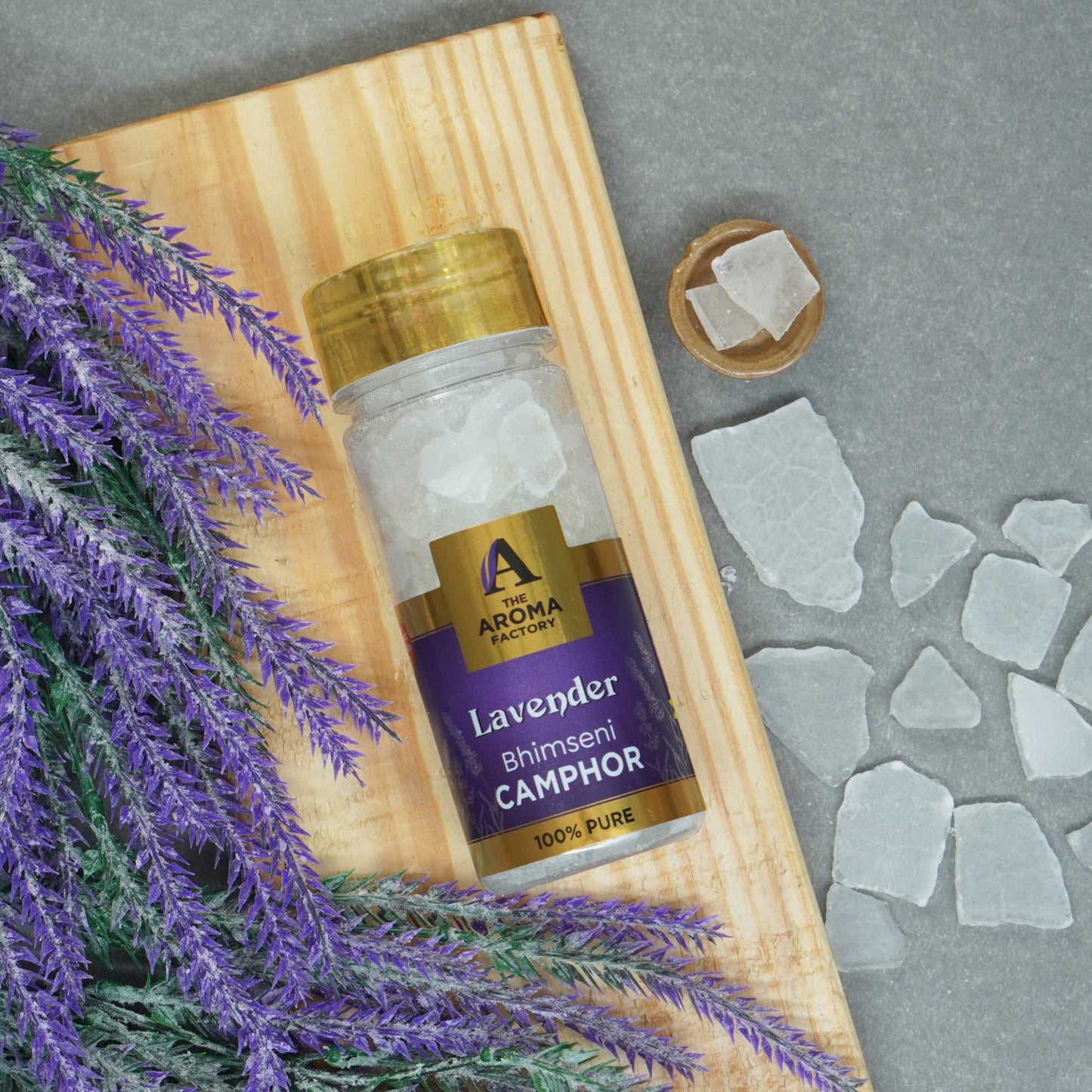 The Aroma Factory Pure Bhimseni Camphor, Lavender ,Citrus Lemon & Jasmine Zero Residue Kapoor with Fragrance for Pooja, Aarti Kapur | Bottle Pack of 3 x 80gm