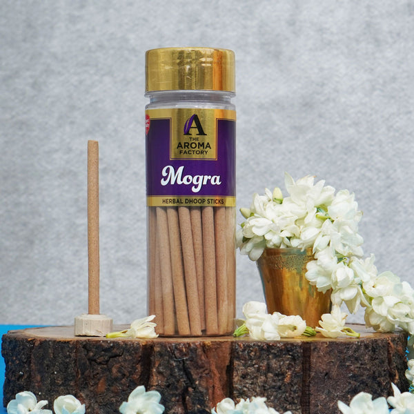 The Aroma Factory Mogra Dhoop Stick (0% Charcoal 0% Suphates) Herbal Bambooless Incense Dhoopbatti Bottle Pack, 100g