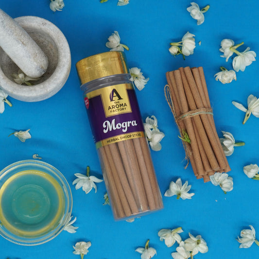 The Aroma Factory Mogra Dhoop Stick (0% Charcoal 0% Suphates) Herbal Bambooless Incense Dhoopbatti Bottle Pack, 100g
