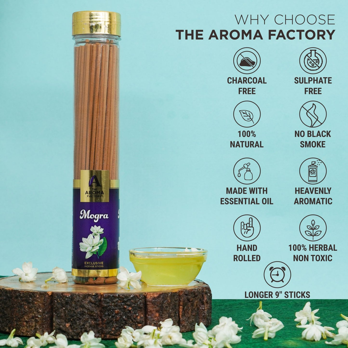 The Aroma Factory  Incense Sticks (Rose, Lavender, Mogra & Kewda Agarbatti) 4 bottles, Fragrance Jute Gift Pack