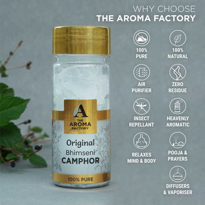 The Aroma Factory Pure Bhimseni Camphor, Original, Zero Residue Kapoor with Fragrance for Pooja, Aarti Kapur | Bottle Pack of 1 x 80gm