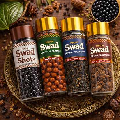 Swad Mouth Freshener Combo Digestive Shot, Paan Shots, Shahi Meetha Paan Mukhwas & Khajoor, 4 bottle