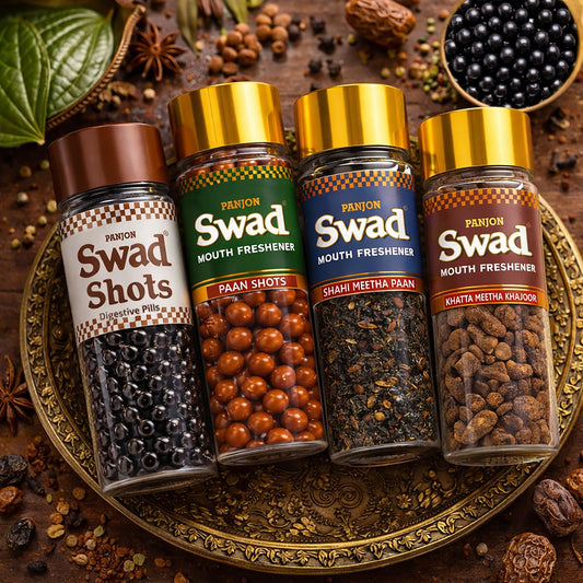 Swad Mouth Freshener Combo Digestive Shot, Paan Shots, Shahi Meetha Paan Mukhwas & Khajoor, 4 bottle