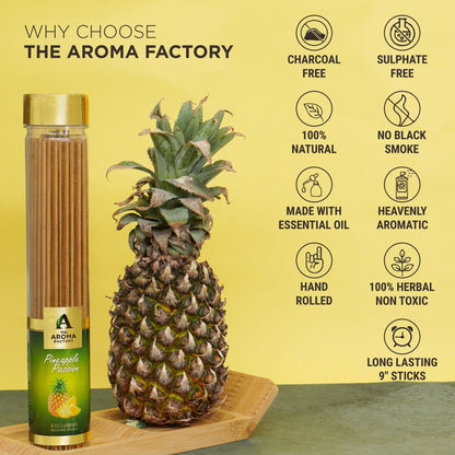 The Aroma Factory Pineapple Incense Stick (0% Charcoal 0% Sulphates) Agarbatti Bottle Pack, 100G