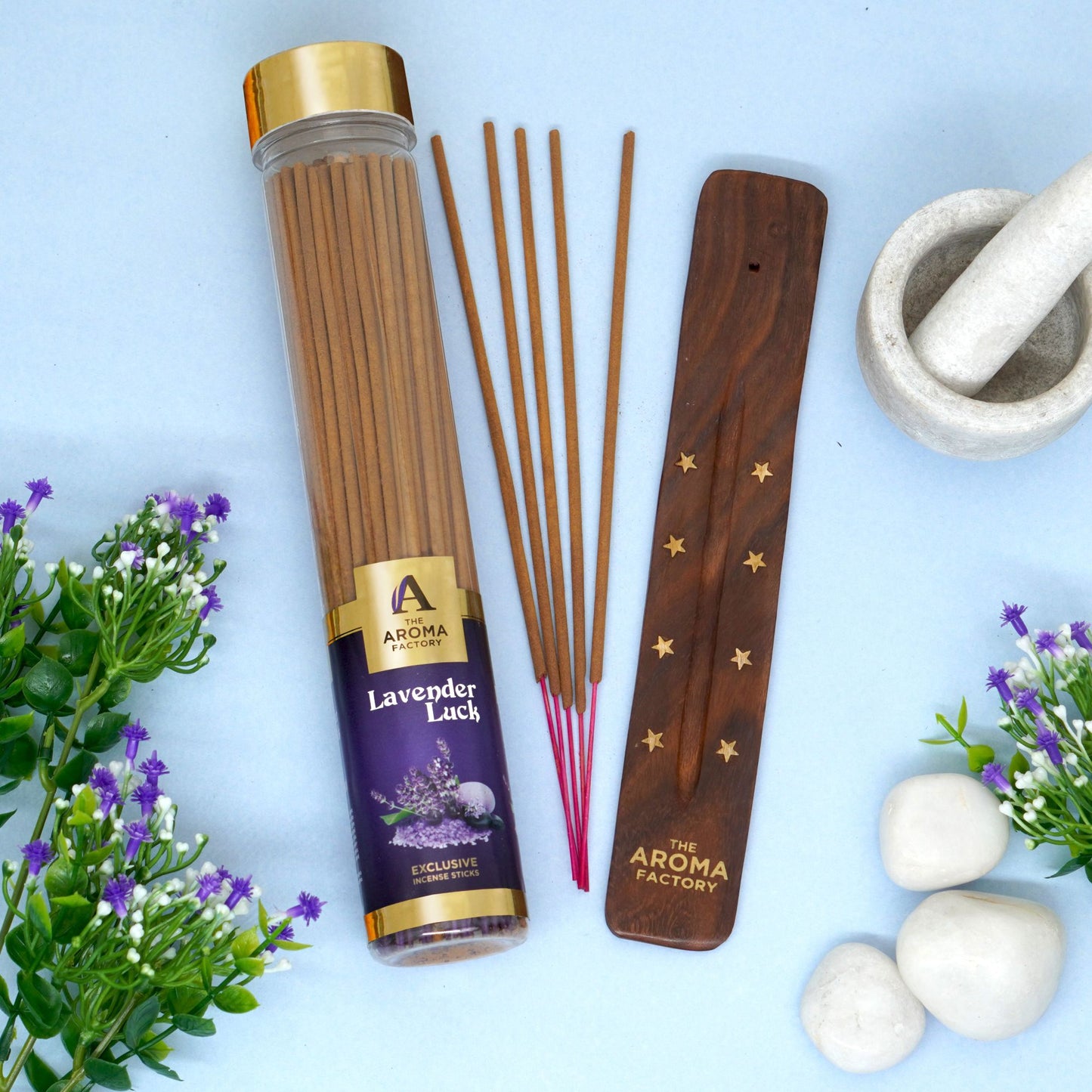 The Aroma Factory Lavender Incense Stick (0% Charcoal 0% Sulphates) Herbal Agarbatti Bottle Pack, 100G