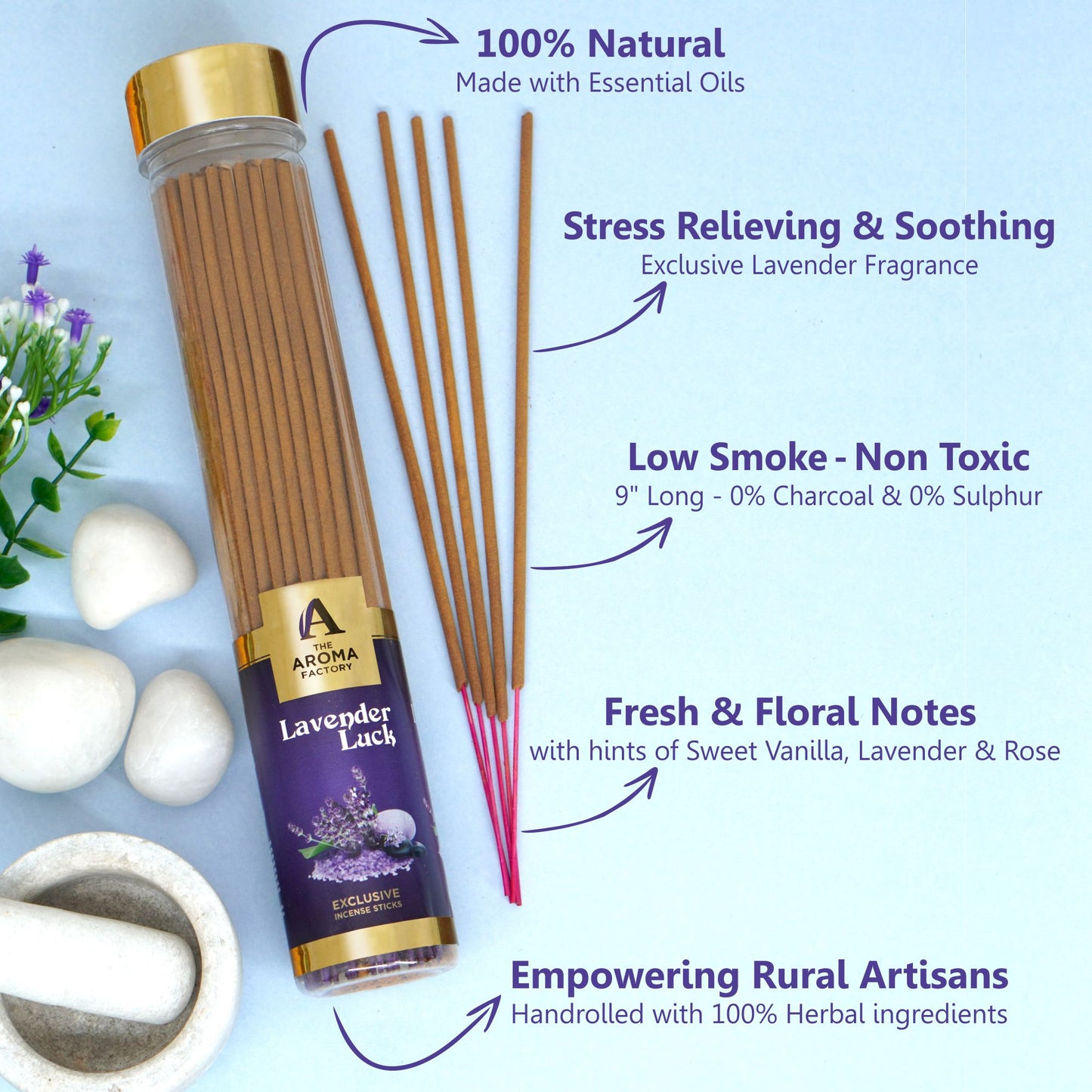 The Aroma Factory  Incense Sticks (Rose, Lavender, Mogra & Kewda Agarbatti) 4 bottles, Fragrance Jute Gift Pack