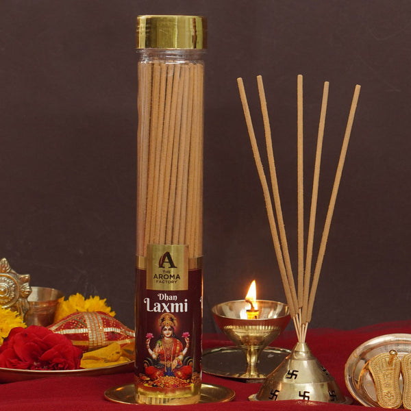 The Aroma Factory Dhan Lakshmi Incense Stick (0% Charcoal 0% Sulphates) Organic & Herbal Laxmi Bottle Pack, 100G