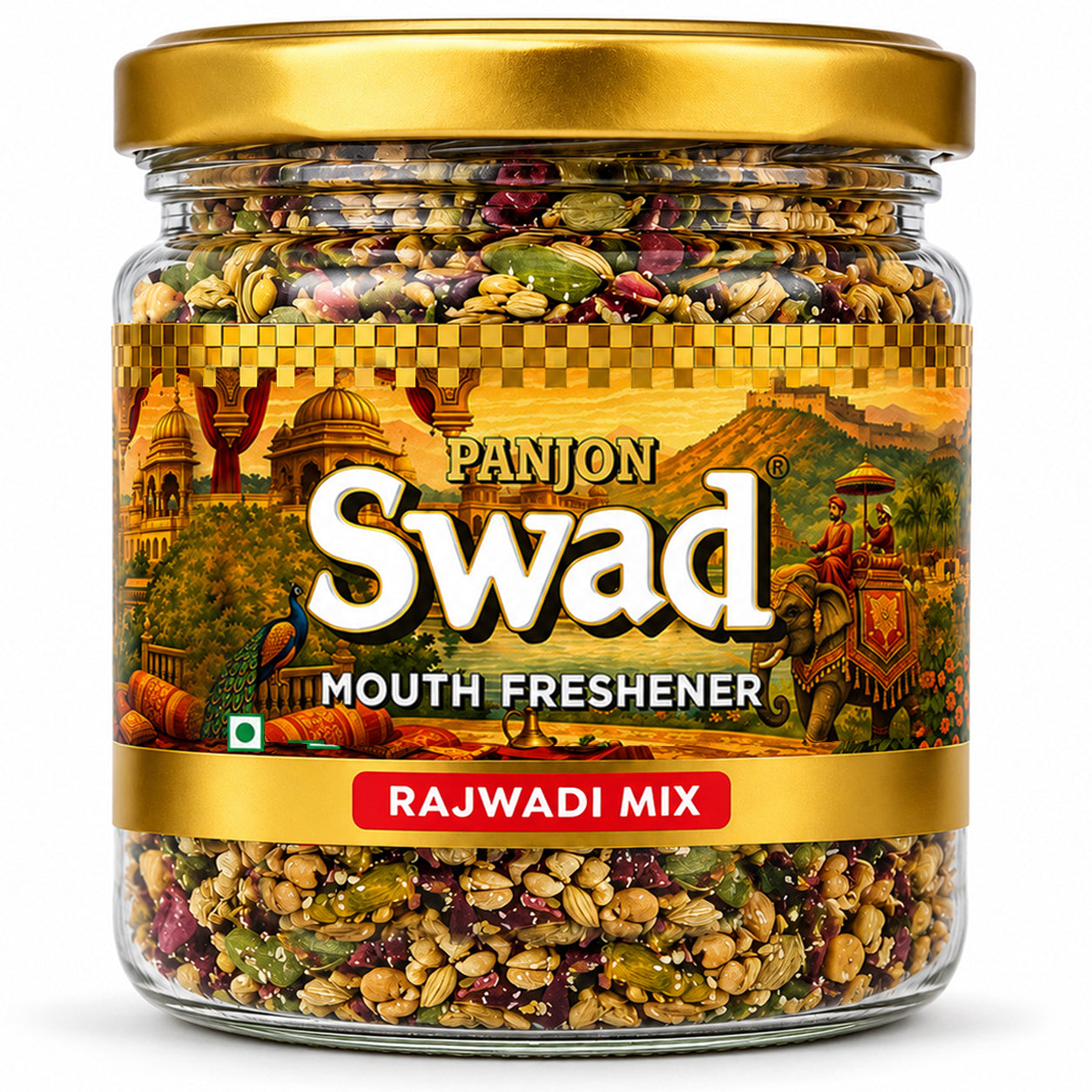 PANJON SWAD Premium Digestive Rajwadi Mix Mukhwas Collection, Ayurvedic Herbal Mouth Freshener, After-Meal Snack (130 g)
