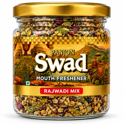 PANJON SWAD Premium Digestive Rajwadi Mix Mukhwas Collection, Ayurvedic Herbal Mouth Freshener, After-Meal Snack (130 g)