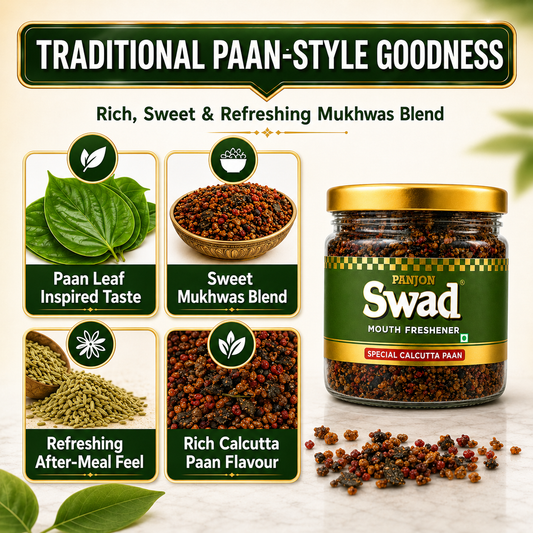Panjon Swad Calcutta Paan Mukhwas – Mouth Freshener, 100% Natural, No Supari, After-Meal Digestive (160g)