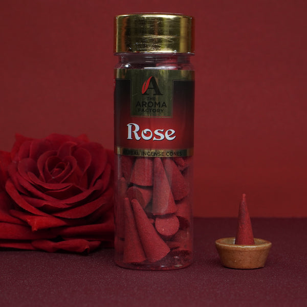 The Aroma Factory  Rose Incense Cone (0% Charcoal 0% Suphates Herbal Dhoop) Free Holder Bottle Pack, 30 Cones
