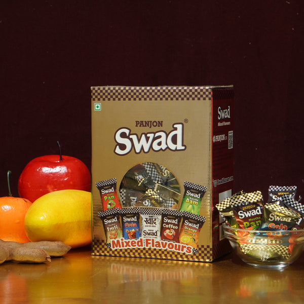 Swad Mixed Flavours Candy Chocolate Gift Box (Original, Kaccha Mango, Imli, Coffee, Cola, Pan, Orange), 125 Toffee Gift Box