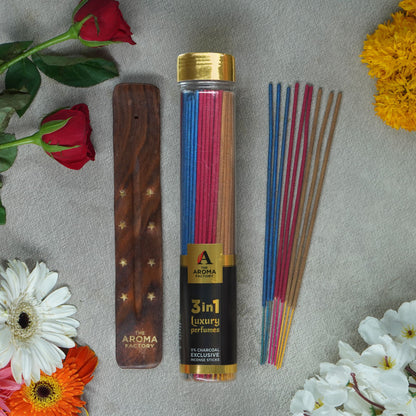 The Aroma Factory 3 In 1 Incense Stick (0% Charcoal 0% Sulphates) Floral & Fruity Mix Herbal Agarbatti Bottle Pack, 100G