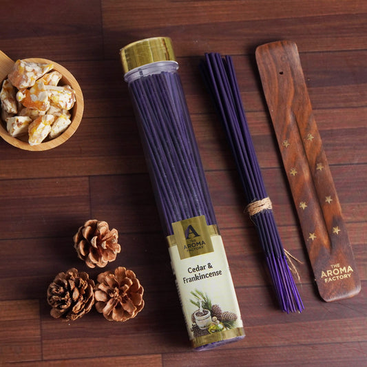 The Aroma Factory Frankincense & Cedar Incense Stick (0% Charcoal 0% Sulphates) Organic Agarbatti Bottle Pack, 100G